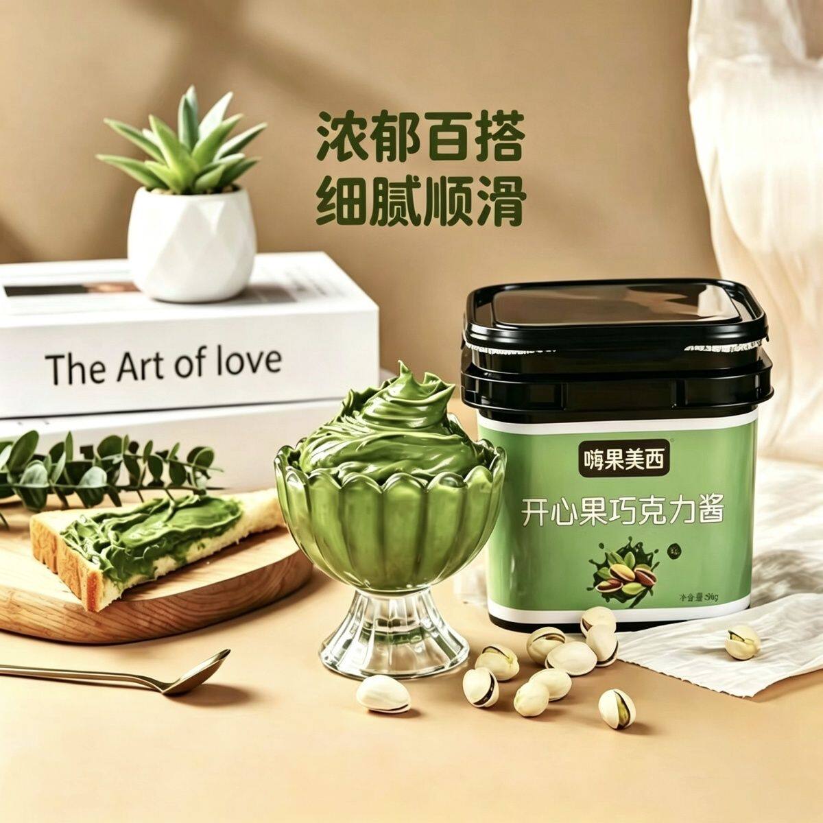 嗨果美西开心果酱1000g开心果巧克力酱蛋糕淋面酱薄脆酱桶装商用