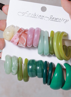 新款清新糖果色耳环夸张圆形大圈圈圆环耳圈钛钢针女耳饰套装组合