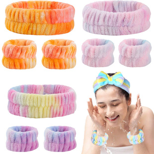 欧美跨境扎染蝴蝶结时尚 洗脸瑜伽化妆发饰 彩色束发带手腕带套装