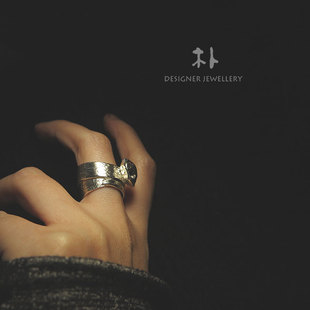 木卜原创指环『波斯菊和黑猫』 杳渺寂黑 S950纯银嵌天然宝石戒