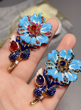 12月新款新货！进口红宝石蓝宝石胸针吊坠2用款 花朵胸针项链坠