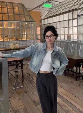 Neee牛仔短外套女春秋新款韩版宽松水洗小个子复古时尚气质上衣女