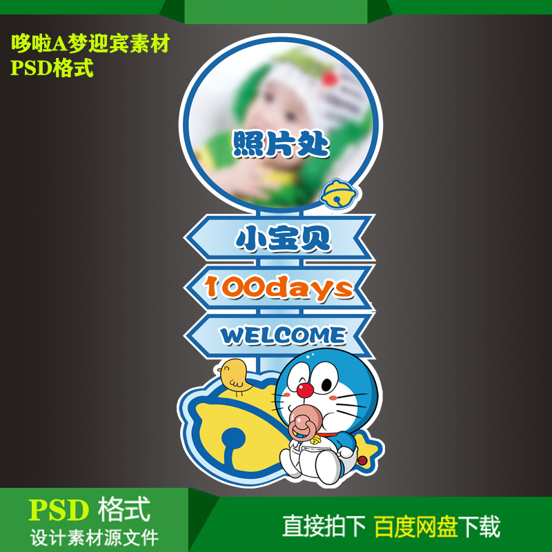 哆啦A梦机器猫设计素材迎宾牌宝宝生日派对kt板水牌指示牌psd文件