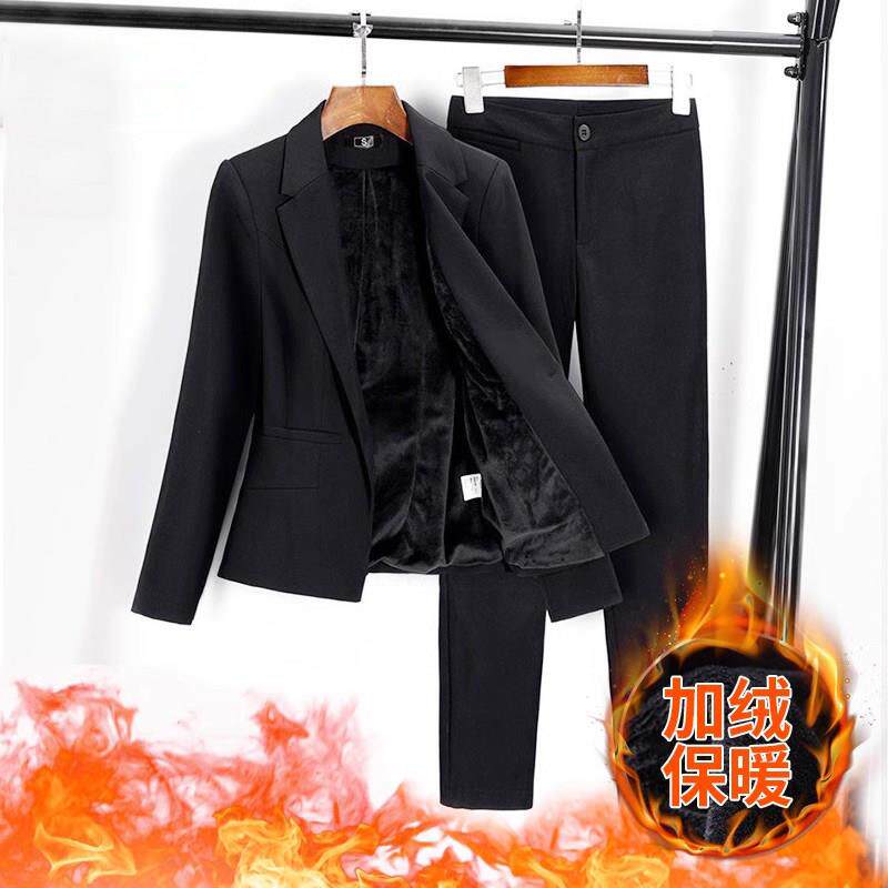 冬季加绒西装套装女酒店前台经理气质工作服职业正装加厚西服外套