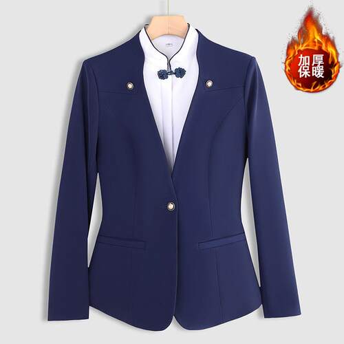 秋冬加厚西装职业装女西装套装酒店美容师酒店前台珠宝店加绒衬衫