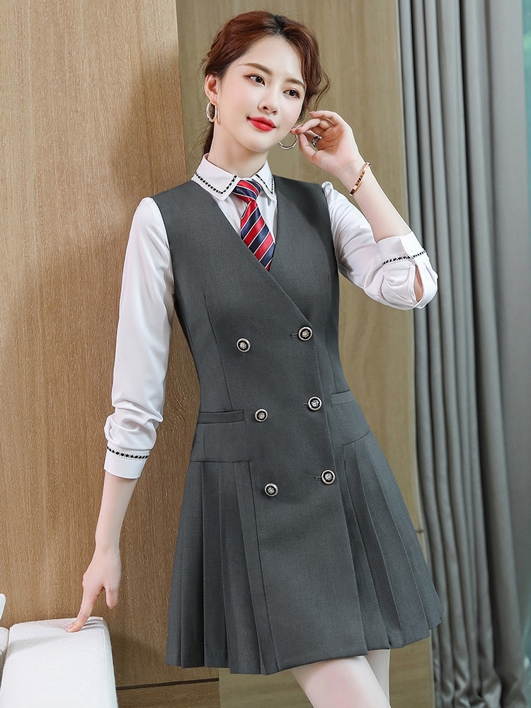 职业装马甲连衣裙秋冬时尚美容师工作服套装学院风幼教师工装制服