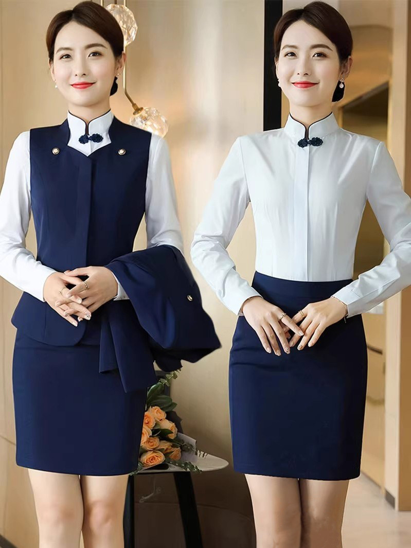 高端职业套装衬衫女售楼部酒店前台中式餐厅餐饮茶楼服务员工作服