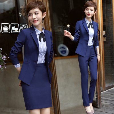 美容师工作服秋冬装OL珠宝店酒店前台职业装女装套装西装空姐制服