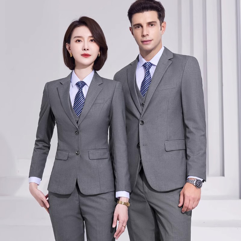 灰色职业西装套装定制男女商务正装4S店售楼部工作服教师西服外套