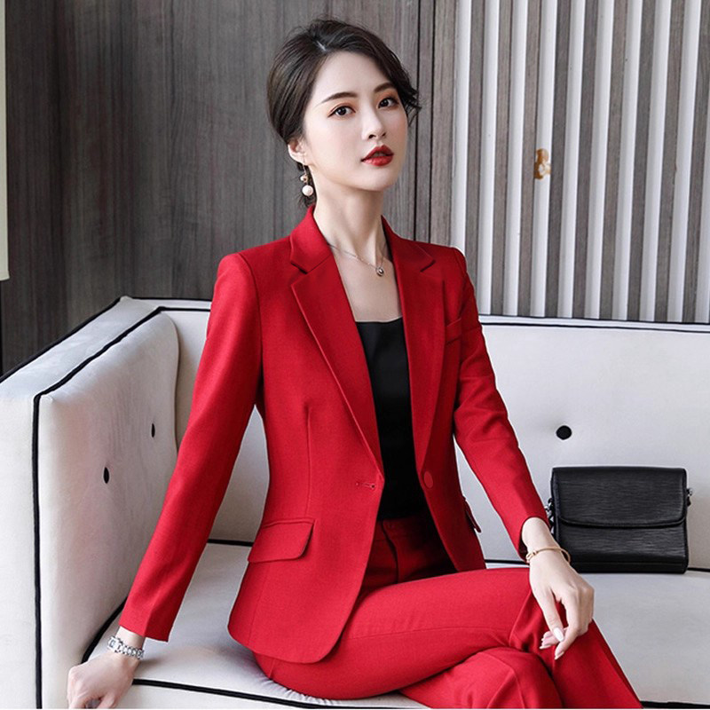 红色西装套装女高级感2026新款气质高端职业装主持人正装西服外套