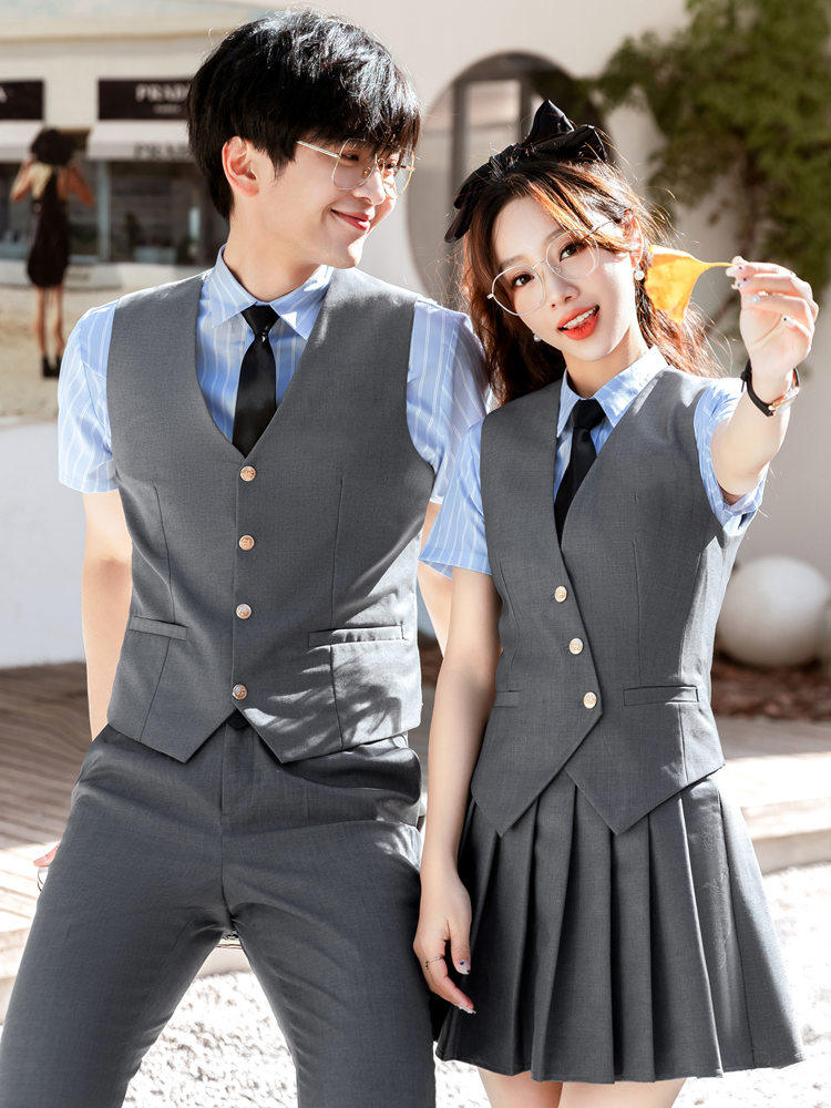 学院风服务员工作服套装男女职业马甲百褶裙酒吧KTV台球助教工装