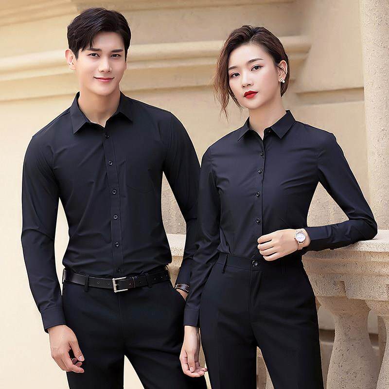 黑色衬衫长袖男女同款工装酒吧KTV服务员工作服职业衬衫裤子套装