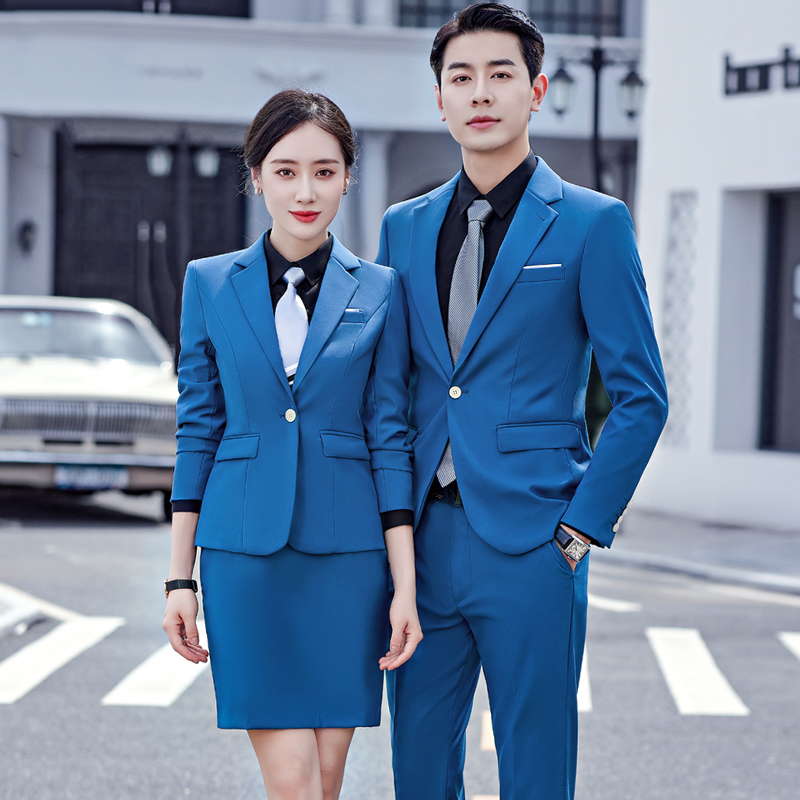 蓝色西服套装男士商务休闲西装职业正装男女工作服定制logo工装秋