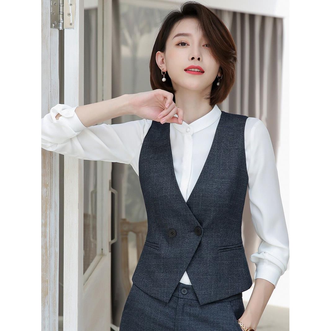 西装马甲女士2025春秋季灰色银行马夹职业正装酒店前台接待工作服