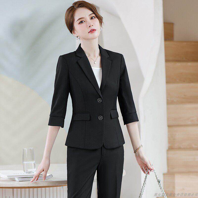 气质七分袖小西装女职业套装工作服春秋新款女装西服工装中袖薄款