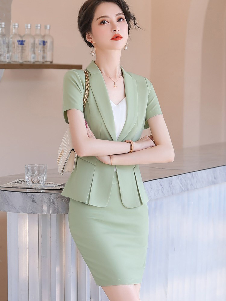 PINK PROFESSIONAL SUIT TEMPERAMENT GODDESS FAN DRESS BEAUTY SALON OVERALLS FASHION SHORT SLEEVE JEWELRY STORE  S SET