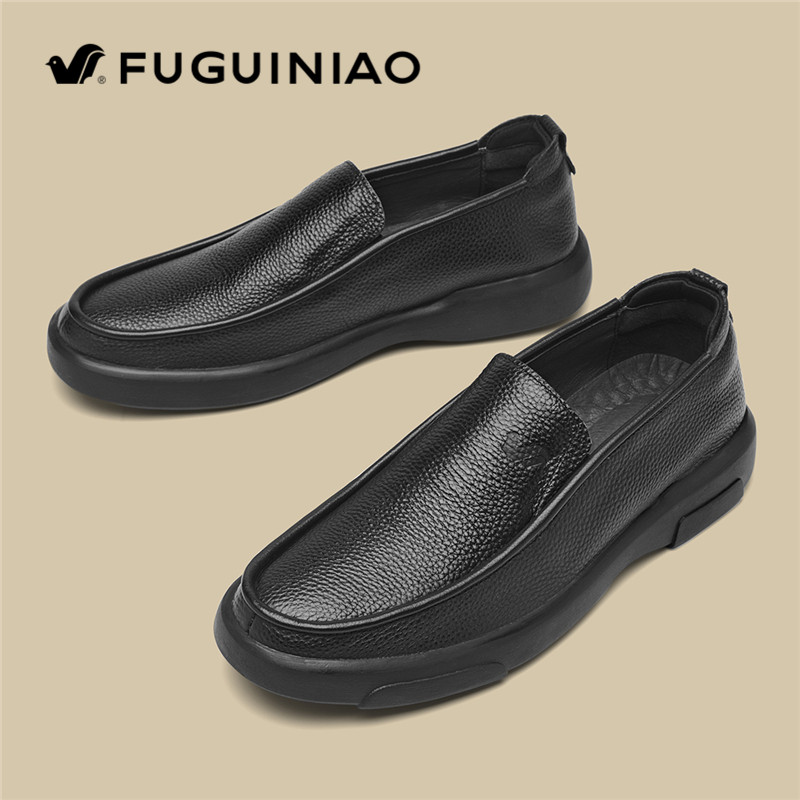 富贵鸟男士商务休闲皮鞋男款真皮春秋男鞋软底套脚一脚蹬懒人鞋子
