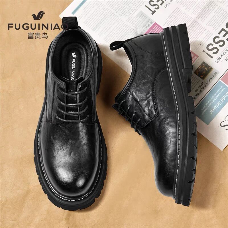 富贵鸟皮鞋男款休闲商务正装英伦真皮男鞋夏季新款增高大头德比鞋