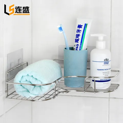 三角架不锈钢爱心双层耐用置物架加厚浴室角架厨房收纳架架子和兴