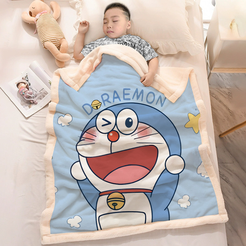 卡通机器猫儿童毛毯哆啦A梦牛奶绒盖毯加厚法莱绒毯子休闲午睡毯