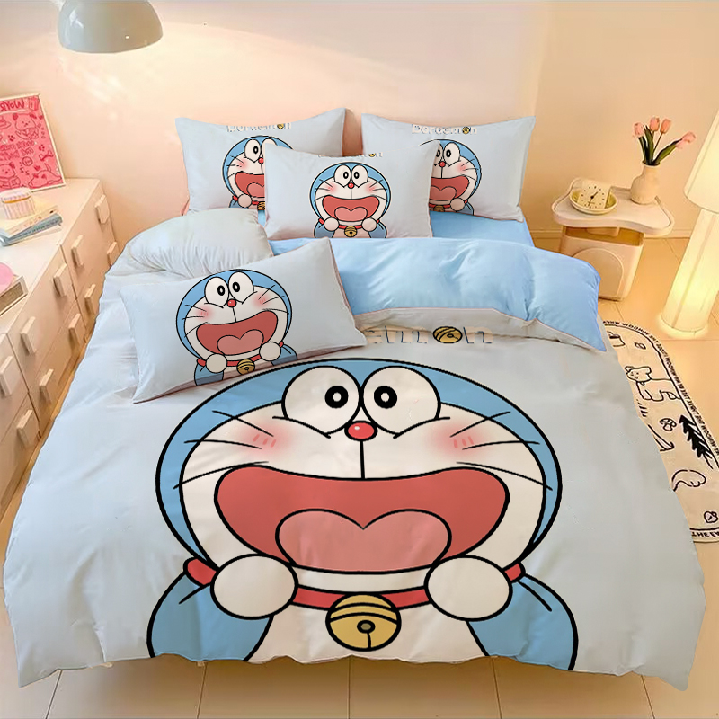 卡通可爱机器猫床品四件套哆啦A梦印花被套学生儿童三件套被罩