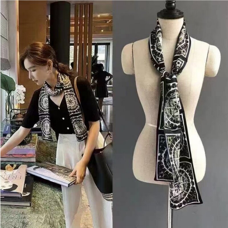 法国2026春夏新款100%桑蚕丝女士真丝长条丝巾高级感百搭领巾围脖