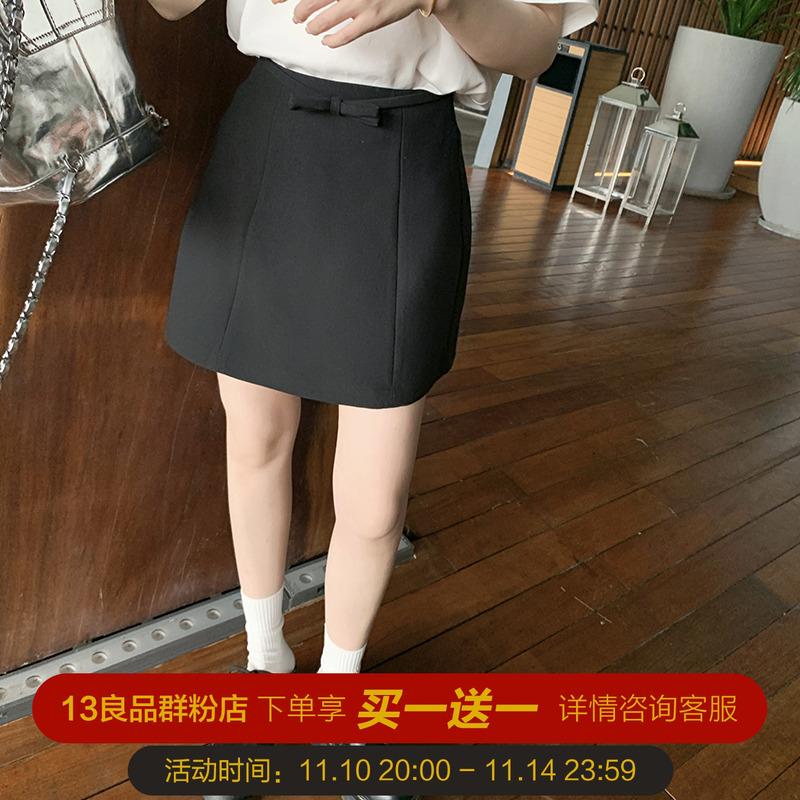 一三良品小个子 颜色好奶哦～高腰蝴蝶结小短裙 a字半身裙西装裙