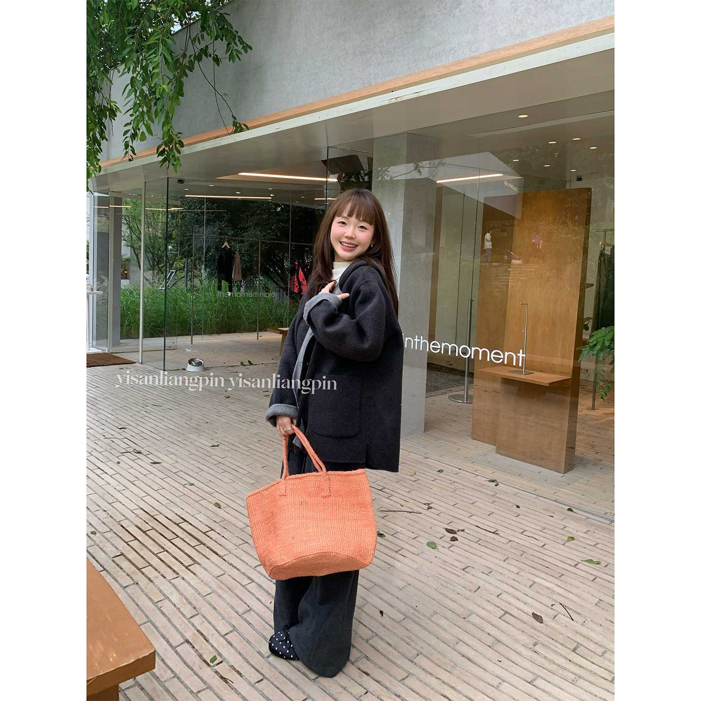 一三良品小个子 高级感连帽羊毛双面呢大衣女冬短款灰色毛呢外套