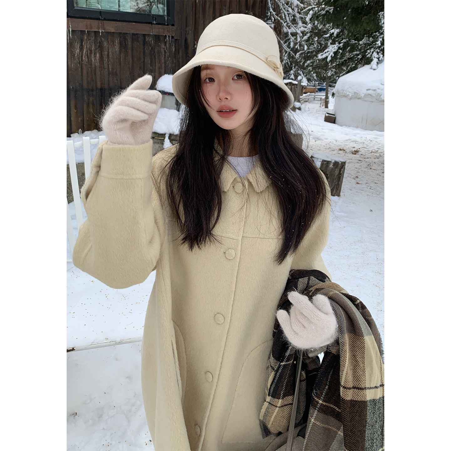 宽松气质双面呢长款毛呢大衣女冬