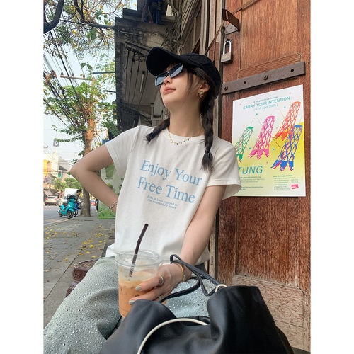 宽松百搭休闲短袖字母印花T恤女