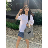 一三良品小个子 T恤上衣2026女春夏 肯豆tee纯色宽松套头圆领长袖