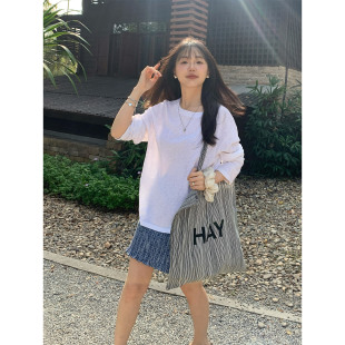 一三良品小个子 T恤上衣2026女春夏 肯豆tee纯色宽松套头圆领长袖