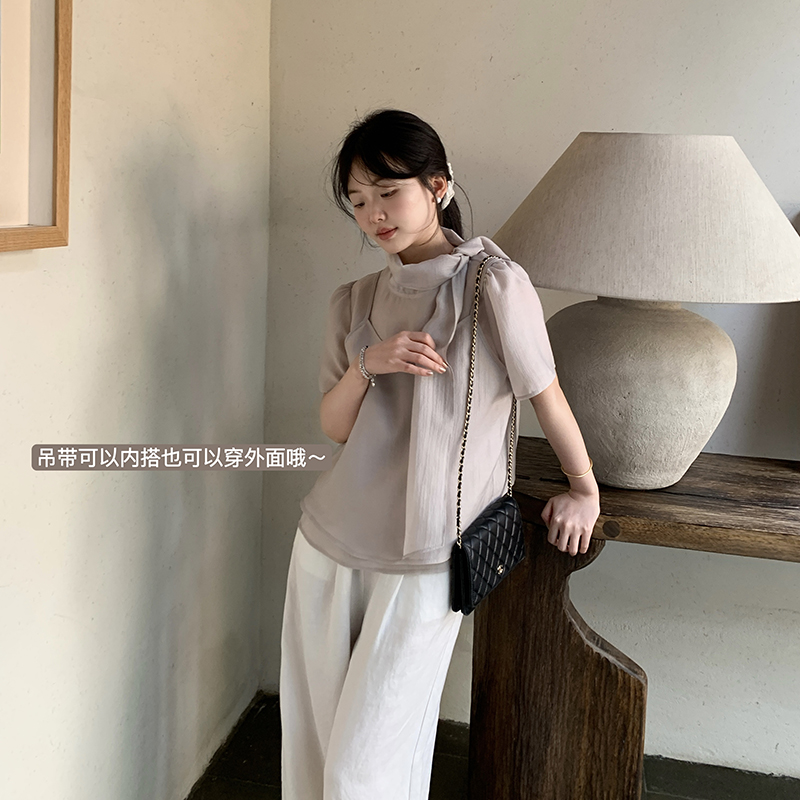 小个子气质女士上衣衬衫两件套