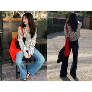 上衣2026新 T恤女春夏圆领百搭基础款 一三良品小个子 条纹tee长袖