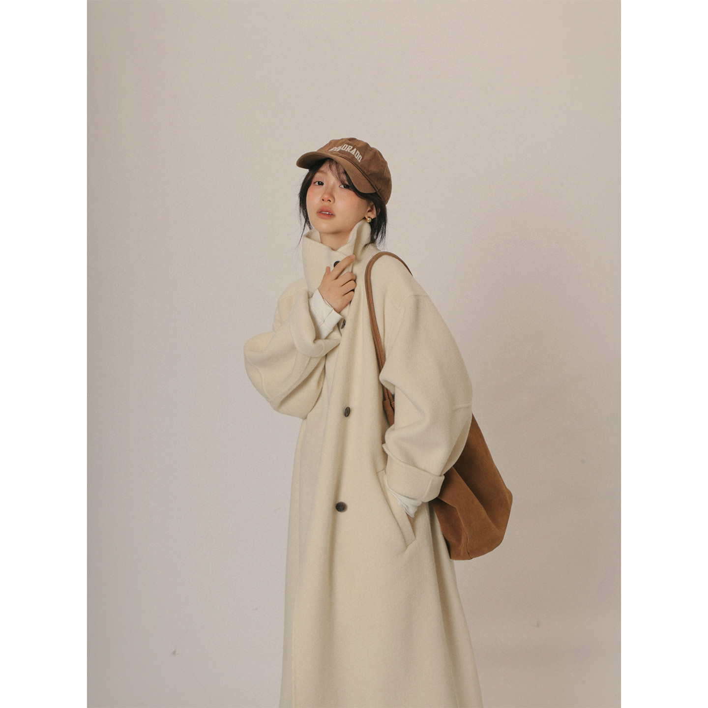 立领宽松洋气羊毛双面呢大衣女