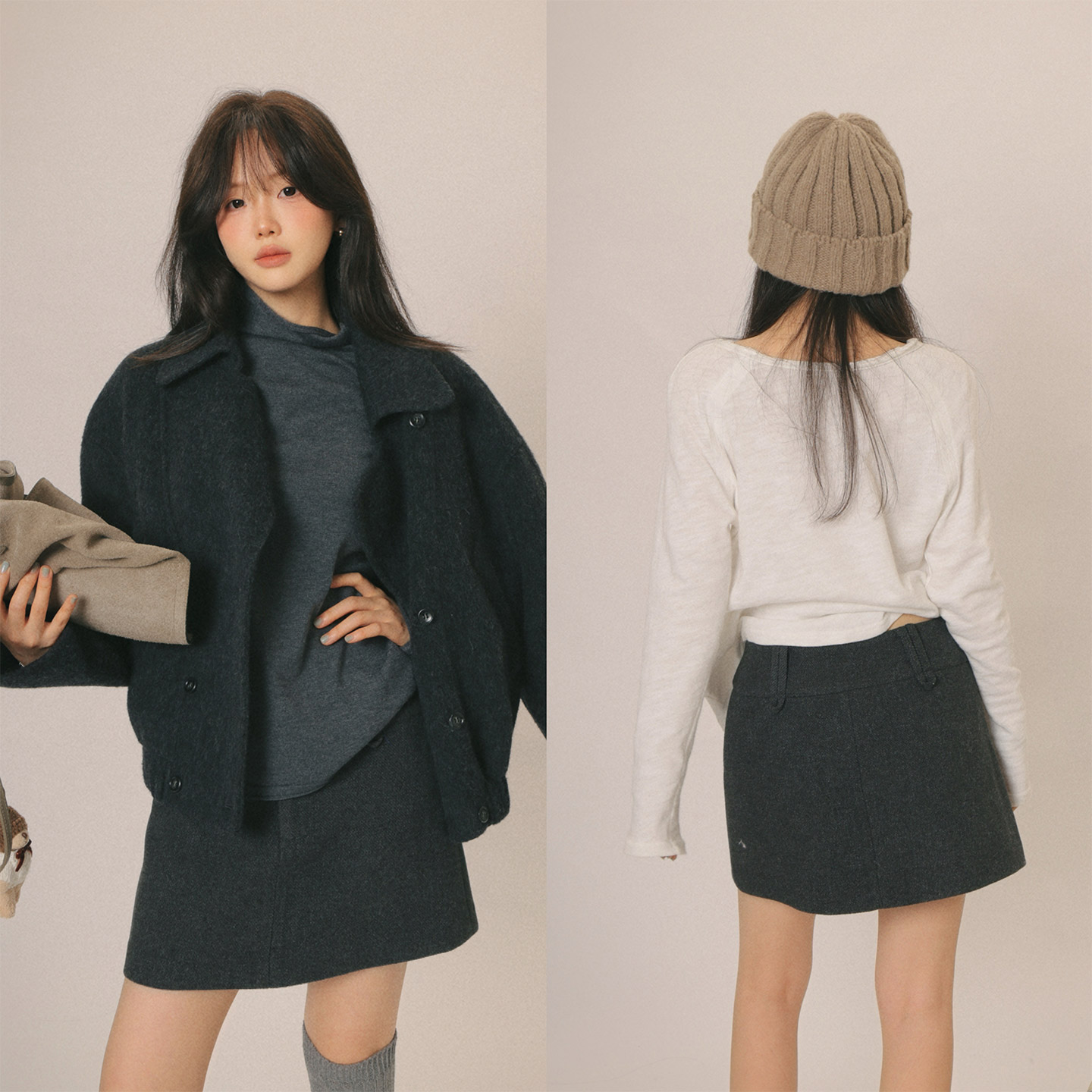 腰显瘦毛呢短裙半身裙包臀裙女冬