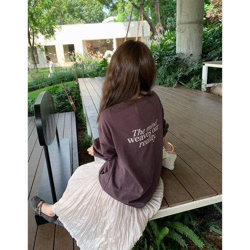 圆袖宽松字母印花防晒T恤女秋