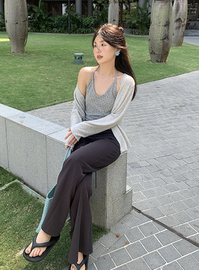 一三良品小个子 灰色甜心～碎花v领挂脖吊带女夏内搭纯欲打底背心