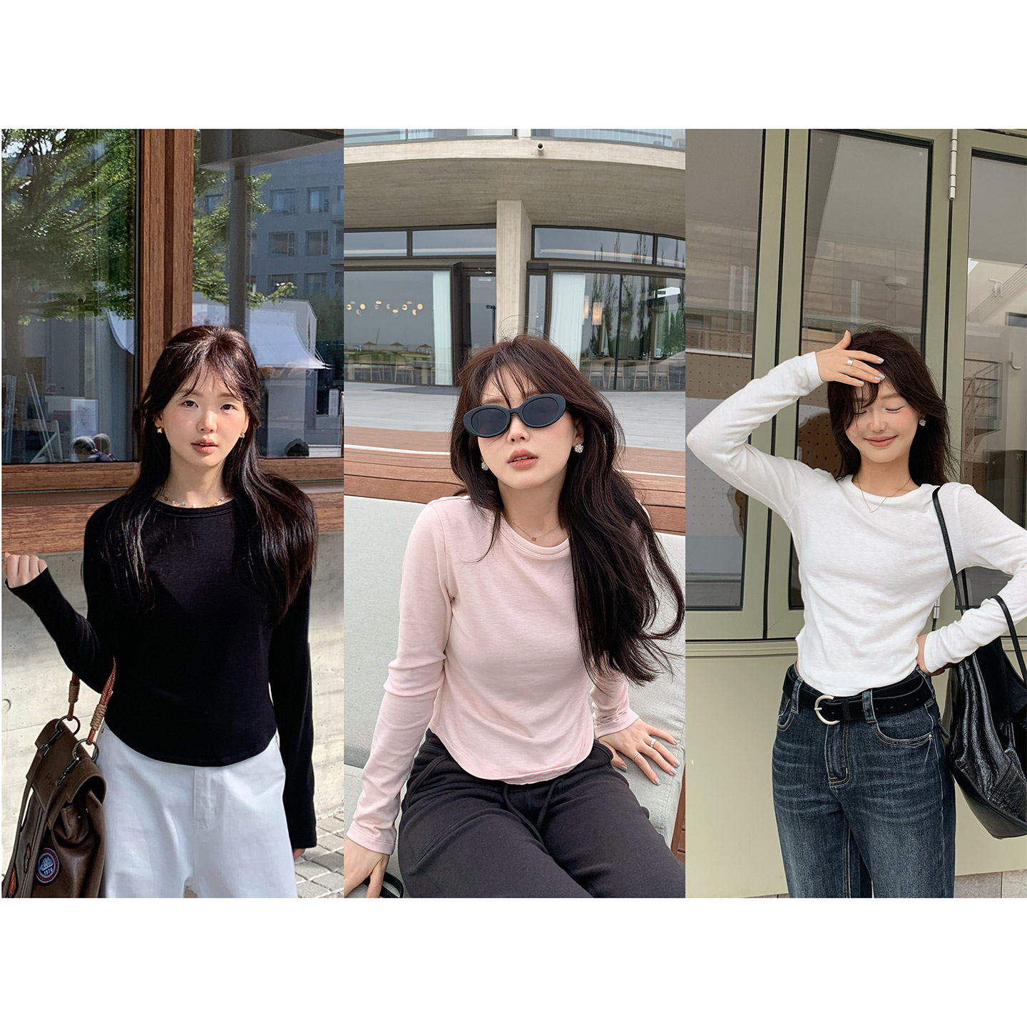 基础修身弹力百搭圆领打底衫长袖