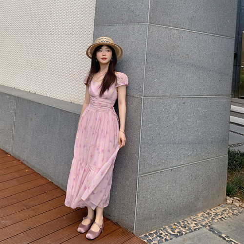 小个子法式碎花收腰连衣裙长裙女