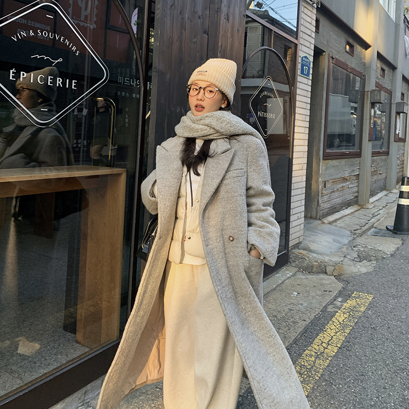 一三良品小个子 洋气燕麦米灰！100羊毛复古呢子大衣外套女冬长款