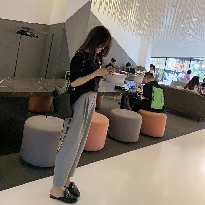 洋气的人字纹锥形裤 13良品小个子秋冬宽松毛呢裤高腰九分裤女