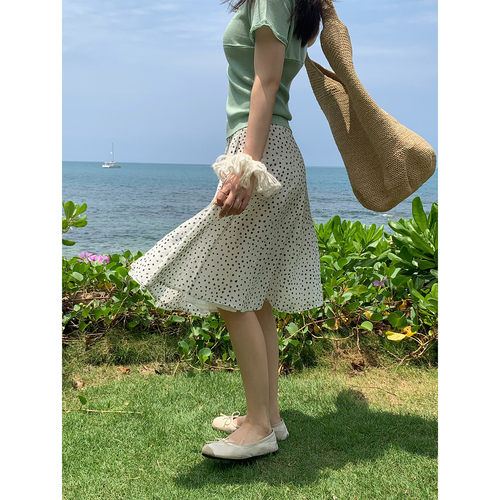 波点压褶雪纺半身裙子女夏a字裙