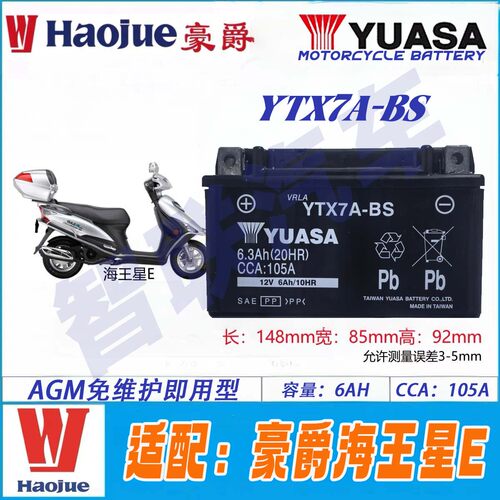 适合豪爵海王星E125 UA125T-E 12V通用踏板摩托车原厂电瓶蓄电池