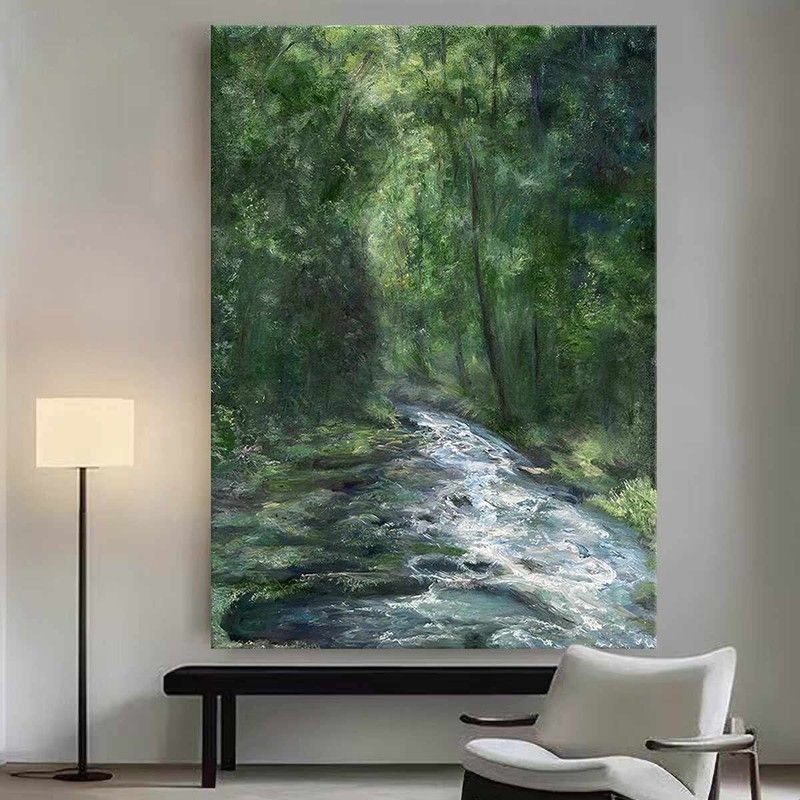 意式极简绿色大树光影客厅装饰画小众艺术卧室壁画系家居挂画