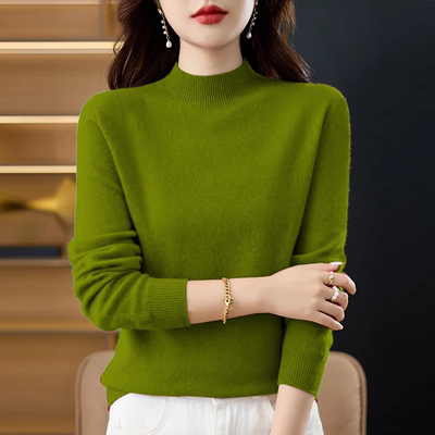 大码纯色针织衫女半高领打底衫秋冬洋气毛衣高级感中领上衣内搭潮