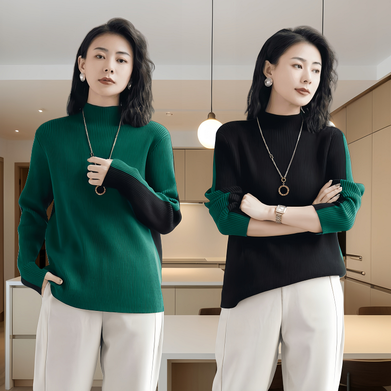 大码半高领羊毛衫打底衫秋冬季新款内搭针织衫妈妈装毛衣女士上衣