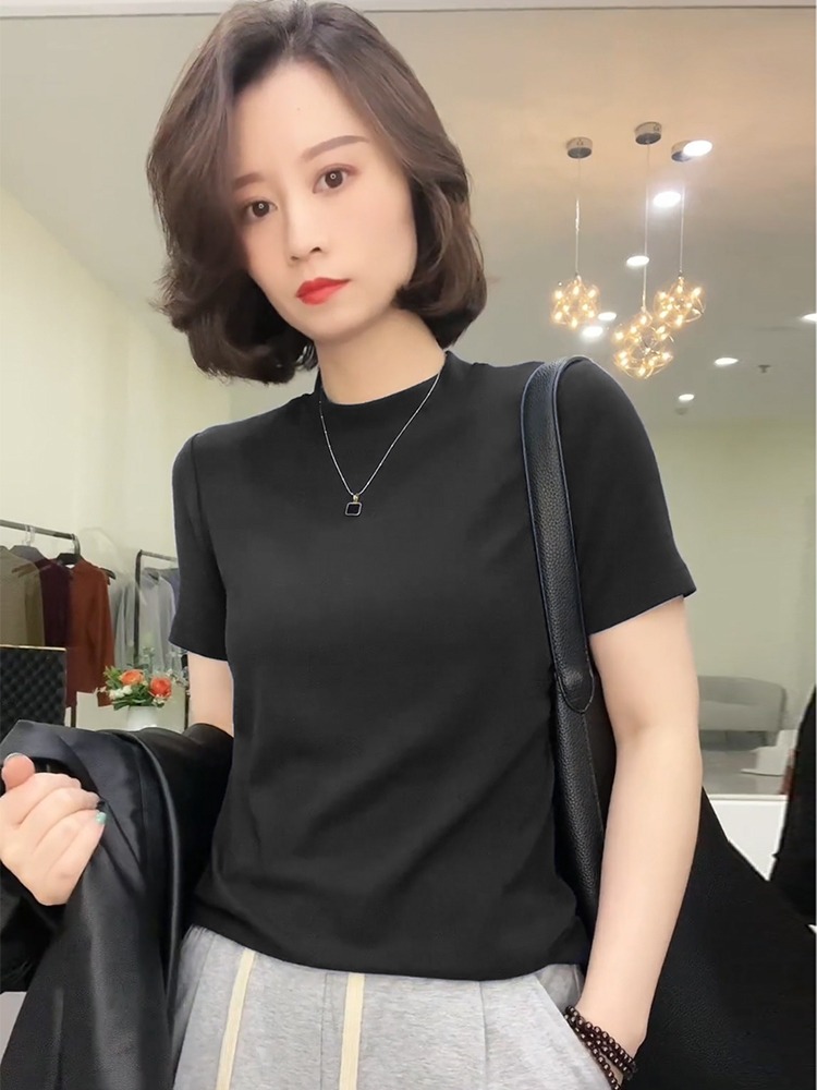 欧洲站短袖t恤女2025夏季冰丝针织薄款宽松打底衫黑色气质上衣潮