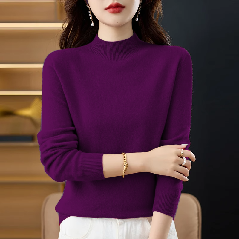 秋冬半高领打底衫女大码纯色内搭针织衫宽松显瘦别致毛衣长袖上衣