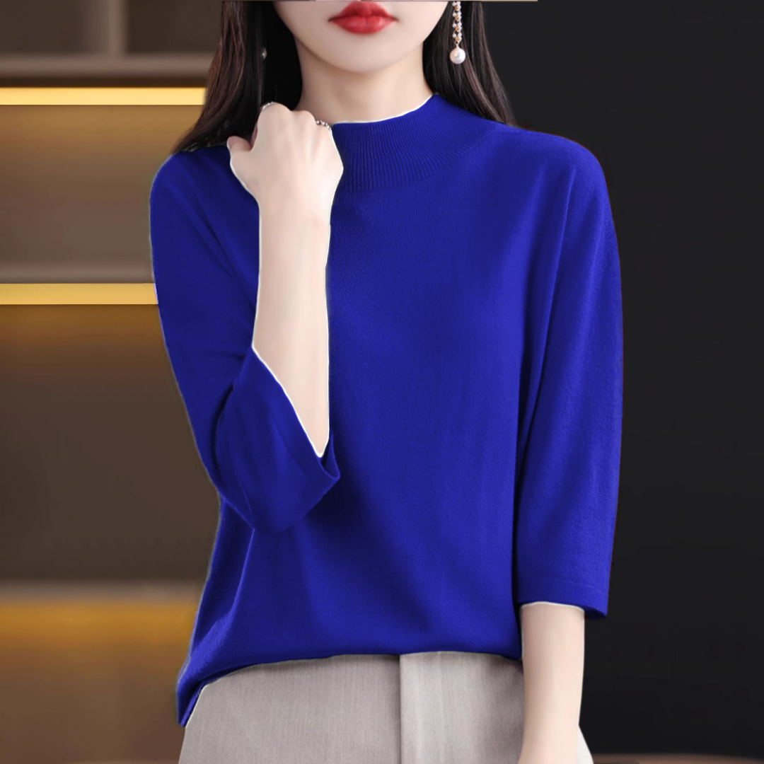 春秋季修身中袖打底衫大码半高领打底上衣女装七分袖内搭针织衫潮